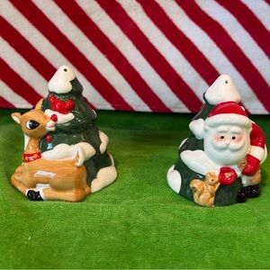 Lenox Porcelain 4” Rudolph 🦌 & Santa Claus 🎅 Salt & Pepper Shakers